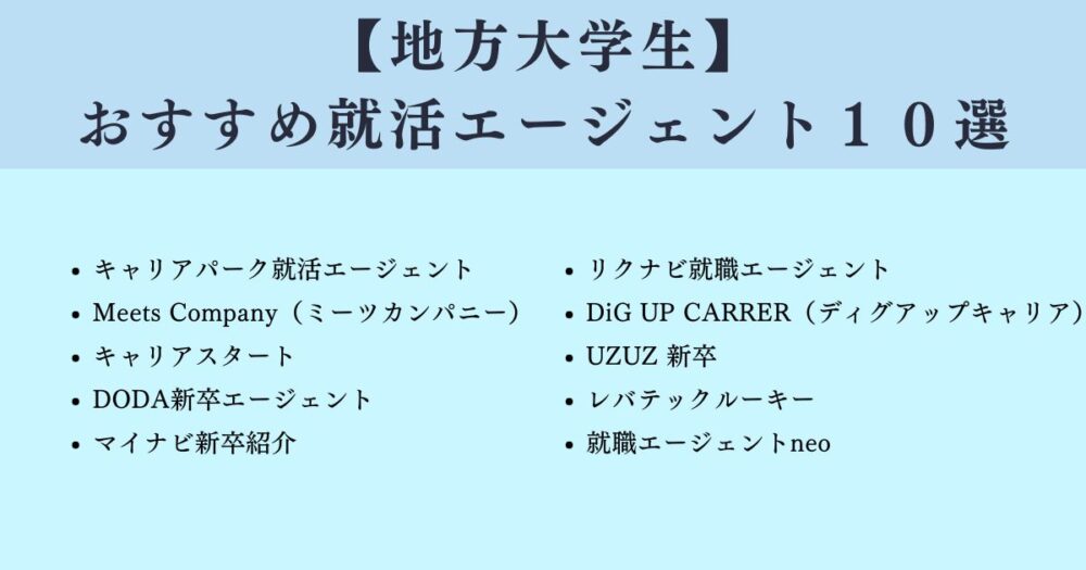 【地方大学生】
おすすめ就活エージェント１０選