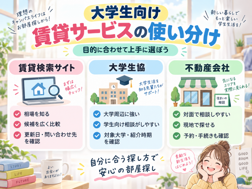 大学生におすすめの賃貸サービスの使い分け